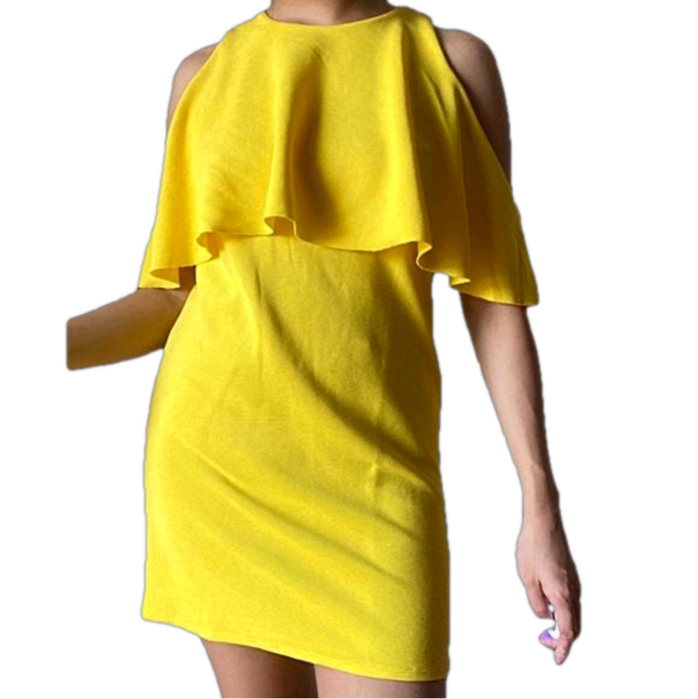 Zara Trafaluc - Yellow Layered Cold Shoulder Mini Shift Dress 👗